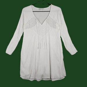 Purple Snow Top Women's L White 100% Rayon Tunic Peasant Blouse